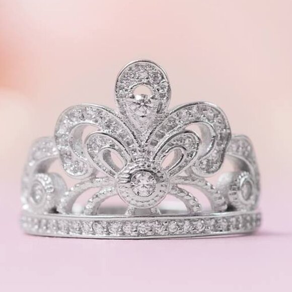 Princess Crown / Tiara Ring, real 925 Sterling Silver Glinda Wicked Movie - Picture 1 of 13